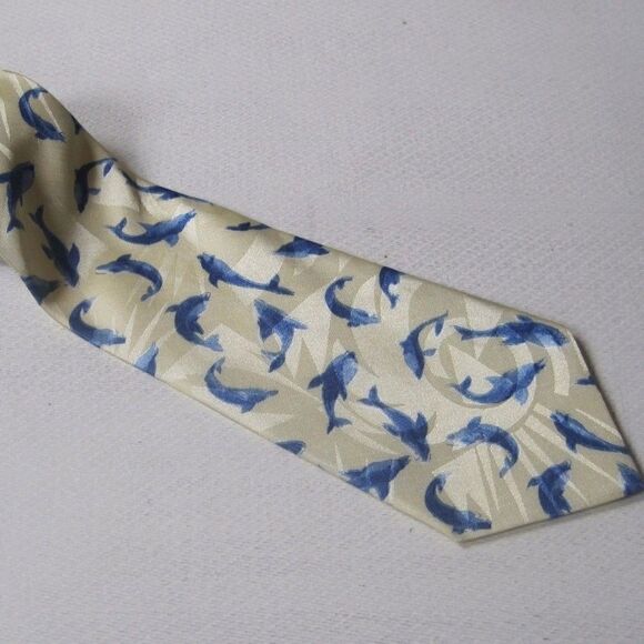 🌹DINO ROMARO Handmade Mens Tie Dolphin Necktie - Picture 1 of 5